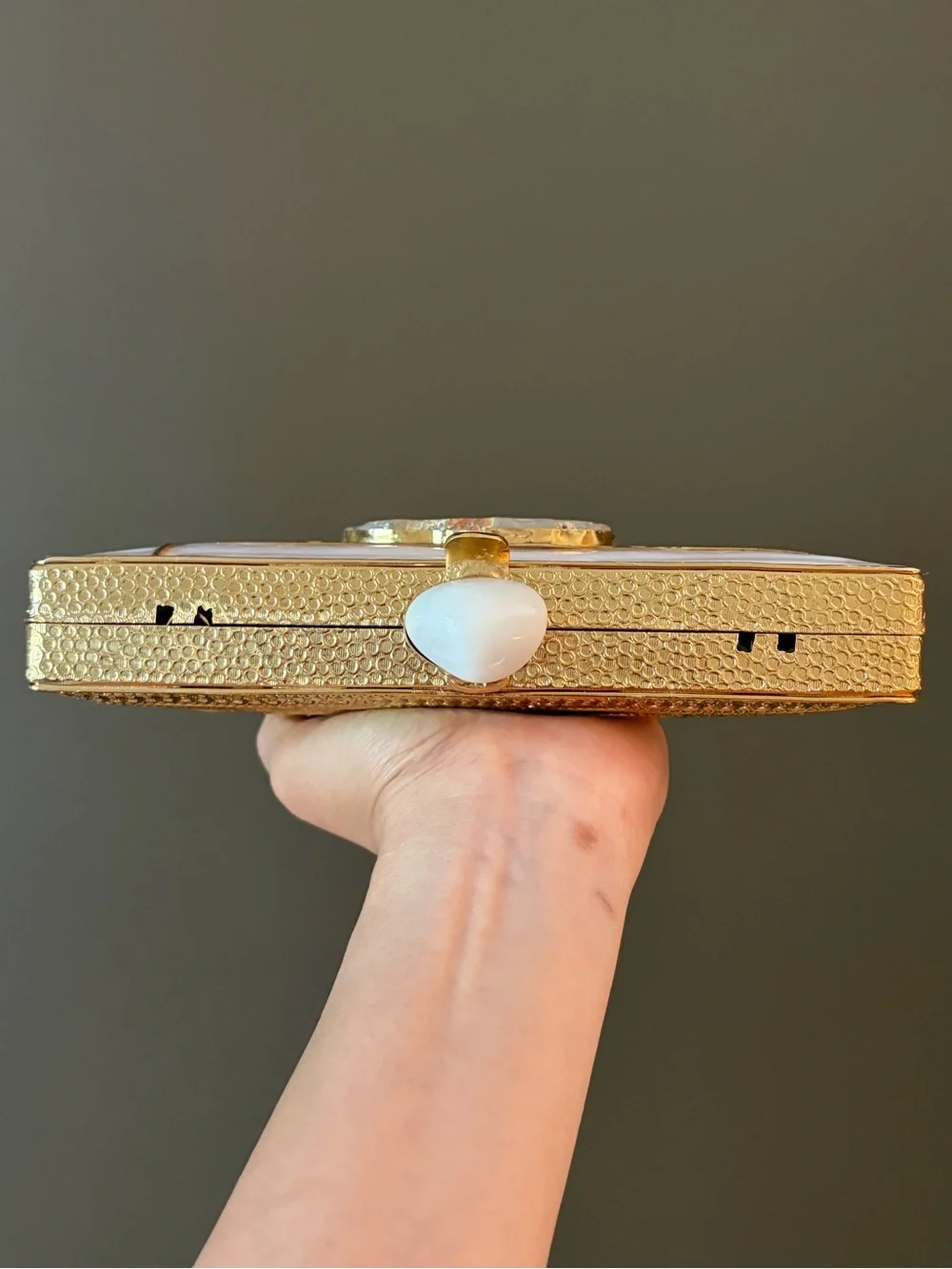 Iridescent Mother-of-Pearl & Gold Geode Frame Clutch